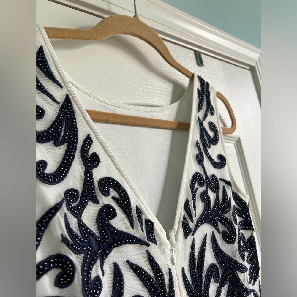 Aidan Mattox Beaded Navy & Ivory Mesh Dress - Picture 5 of 7